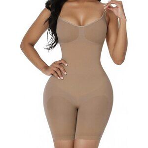 Women's Dark Tan Tummy Control Body Shaper Bodysuit Shapewear Straps Slimming